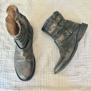 Bed Stu | Burnished Brown Double Buckle Harness Moto Boots Booties